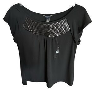 Banana Republic Black Short Sleeve Top with Embellished Detail NWT- M